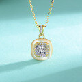 wholesale S925 Sterling Silver Gold-Plated, 1 Carat New Lightweight Minimalist Square Sugar Cube Moissanite Necklace Cross-Border-0-0