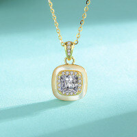 wholesale S925 Sterling Silver Gold-Plated, 1 Carat New Lightweight Minimalist Square Sugar Cube Moissanite Necklace Cross-Border-1 carat (zircon) necklace 925 silver