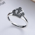 wholesale S925 silver Korean-style vintage distressed elegant versatile trendy crown-shaped open ring for women-0-0