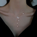 wholesale 925 Sterling Silver Star and Moon Necklace New Trendy Simple Star Moon Ins Tassel Chain-0-0