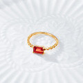wholesale S925 gold-plated silver with natural red garnet, Japanese-style light luxury women's ring, delicate engraving-0-3