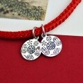 wholesale S925 Sterling Silver Auspicious Blessing Snake Year Peace and Joy Pendant Round Plaque Retro Handwoven Cord Bracelet Accessory-0-3