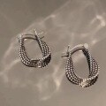 wholesale Sterling silver twisted hoop earrings for women, antique silver finish, retro, niche design, minimalist, elegant,ear cuff studs ins-0-0