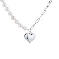 wholesale S925 Sterling Silver Korean-style Pearl 3D Heart Bubbling Elegant Lady Small Luxe Wind Choker Necklace-0-4