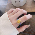 wholesale S925 Sterling Silver Retro Antique Style Drip Glaze Colored Resin Amber Stone with Auspicious Cloud Carved Pattern Adjustable Ring-0-1