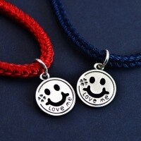 wholesale 925 Sterling Silver Four-Leaf Clover English Print Smiley DIY Pendant Bracelet Necklace Braided Cord Accessory Jewelry-Four-leaf clover print smiley face accessories
