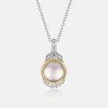 wholesale S925 sterling silver gold-plated retro Korean-Japanese style natural rose quartz pendant choker necklace with exquisite luxury for women-0-4