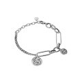 wholesale S925 Sterling Silver Korean Version Ins Small Brand Design Vintage Distressed Figurine Pendant Chain Textured Bracelet for Women-0-4