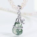 wholesale S925 Silver Fashionable, Versatile, and Unique Moss Agate Gourd Pendant Necklace with Snowflake Design-0-4
