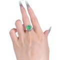 wholesale S925 silver jewelry, luxurious setting with high-ice green chalcedony, elegant 8mm cabochon ring, hot-selling in live broadcasts-0-4