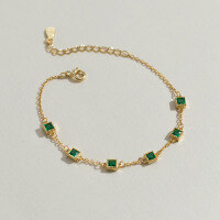 wholesale S925 Silver Light Luxury Temperament Simple and Elegant Ins Niche Design Exquisite Green Diamond Geometric Bracelet S7445-S925 silver bracelet square type>925 silver