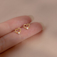 wholesale S925 Sterling Silver Geometric Ear Studs Women Korean Style Minimalist Line Hollow-Out Single Diamond Heart Ear Jewelry M0042-S925 silver pair silver model 925 silver