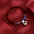 wholesale 999 Pure Silver Chunky Coin Woven Red Rope Bracelet for Women Couples Best Friends New Year Gift-0-2
