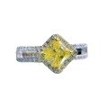 wholesale S925 Sterling Silver 50ct Yellow Diamond Ring with Luxurious Halo and Full Pavé Setting for Women-0-4
