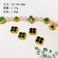 wholesale S925 gold-plated silver fittings natural A-grade jade four-leaf clover bracelet pendant Myanmar jade jewelry bead accessories-0-9