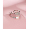 wholesale 925 Sterling Silver Freshwater Pearl Heart-shaped Ring for Women, Light Luxury High-end Sense, Personality and Elegance, Adjustable Index Finger Ring-0-2