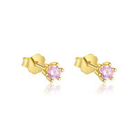 wholesale S925 Sterling Silver French-style Heart-shaped Zircon Earrings With Colorful Zircons, Sweet And Exquisite Set-E4836-Gold/Pair of Pink Zirconium &gt;925 Silver