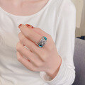 wholesale S925 Sterling Silver Creative Carved Pattern Blue Eye Owl Ring Exaggerated Unisex Index Finger Ring-0-3