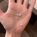 wholesale S925 Sterling Silver Wheat Ear Pearl Zirconia Tassel Necklace, Exquisite Niche Collarbone Chain, Versatile Sweet and Gentle Women's-0-0