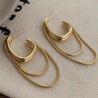 wholesale Metal 925 silver chain tassel earrings for women, high-end, stylish, face-shaping, and unique drop earrings-xb1281-gold