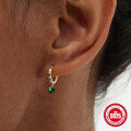 wholesale S925 Sterling Silver Super Sparkling Diamond Emerald Gemstone Hoop Earrings-0-1