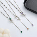 wholesale S925 Sterling Silver Creative Bow Knot with Three-Color Zirconia Tassel Necklace, Super Fairy Design Sense Sweet and Cool Style Necklace-0-3