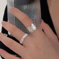 wholesale S925 Sterling Silver Openwork Geometric Open Ring for Women, Korean New Style Woven Lace Pearl Elegant Ring-0-4