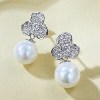 wholesale S925 Silver Zhuo Zhifang Jewelry Trendy Exquisite Inlaid 11mm Pearl Shell Bead European and American Fashion Floral Earrings for Women-E311 Pearl Earrings 925 Silver
