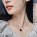 wholesale S925 silver plated with 9K gold Japanese retro-style geometric black onyx pendant women's necklace with classic mirror pattern-0-2