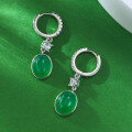 wholesale S925 silver new stud earrings inlaid with 8*10 simulated green chalcedony, luxurious minimalist style for affluent women, live broadcast-0-3