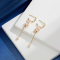 wholesale S925 Gold-Plated Silver with Natural Rose Quartz Long Earrings, Korean Japanese Lady Style Ethereal Maiden-0-1