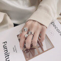 wholesale S925 Sterling Silver Korean-style Geometric Floral Wish-Granting Tassel Adjustable Statement Ring-0-3