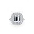 S925 Silver 3ct Emerald-Cut Moissanite Ring, Women's Elaborate Setting-0-0
