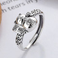 wholesale S925 Sterling Silver Retro Creative Auspicious Coin Fortune Beckoning Cat Trendy Adjustable Ring-0-0