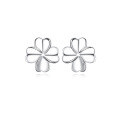 wholesale 990 Sterling Silver Lucky Four-Leaf Clover Stud Earrings for Women, Korean-style Pure Silver Student Minimalist Versatile Smooth Surface Silver Pin Earrings New Arrival-0-4