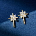 Sterling Silver Cross Moissanite Earrings, Trendy Commuter Style, Minimalist Design-0-2
