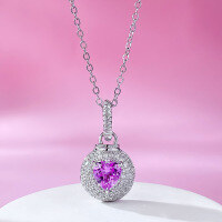 wholesale S925 Silver New Heart-Shaped Rubellite Pink Crystal Pendant Necklace Live Streaming Xiaohongshu Hot Selling Drop Shipping-N378 Pink Steel>925 Silver