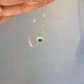 wholesale 925 Sterling Silver Plated with 18K Gold Emerald Stone Heart Necklace for Women with Diamond Accents, Simple and Versatile Collarbone Chain That Brightens the Skin-0-0