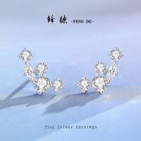 wholesale S925 Sterling Silver Row of Zircon Earrings for Women, Minimalist Starry Sky Ins Earrings, Light Luxury Exquisite Smile Shape Ear Jewelry-FDEH-095-Platinum 925 Silver