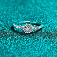 S925 Sterling Silver Moissanite Ring for Women, Square Geometric Design-40 points Mozambique  No. 18