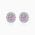 wholesale 925 Silver Jewelry New 2ct High Carbon Diamond Earrings for Women, High-End Ice Flower Cut Pink Oval 7*9-0-7
