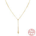 wholesale S925 Sterling Silver Y-Shape Bead Chain Cross Pendant Necklace,Ins-0-5