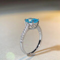 wholesale S925 Sterling Silver Aquamarine Ring Women Radiant Cut High Carbon Diamond Simple and Versatile Ring Women TikTok Live Streaming Style-0-2