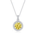wholesale [925 Sterling Silver] Paved Round Brilliant Cut Yellow Moissanite Pendant Necklace for Women, Stylish Gift Accessory, Ready to Ship Wholesale-0-5