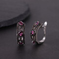 wholesale S925 sterling silver dark gothic-style earrings with group-set garnet, topaz, and crystal gemstones, hot-selling for foreign trade-0-3