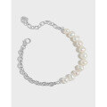 wholesale S925 Sterling Silver Korean Version Ins Niche Light Luxury Design Baroque Freshwater Pearl Chain Texture Bracelet for Women-0-0