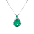 S925 Sterling Silver Zircon-Inlaid Green Chalcedony Maitreya Necklace-0-3
