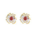 wholesale S925 Sterling Silver Gold-Flower Inlaid Southern Red Agate Ear Studs French Literary Retro Ethnic Style Elegant Earrings-0-4