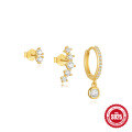 wholesale S925 Sterling Silver Diamond-Accented Minimalist Floral Ear Cuff and Stud Set-0-7