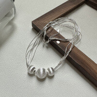 wholesale S925 Sterling Silver Multi-layer Snake Bone Brushed Round Ball Heavy Work Fashion Unique Niche Design Sense Collarbone Chain-Thousands of Threads of Fortune Bead Necklace 925 Silver